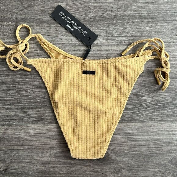 TRIANGL Textured String Bikini Bottom Medium Golden Tan Terry Knit Beach Y2K NWT - Picture 6 of 9